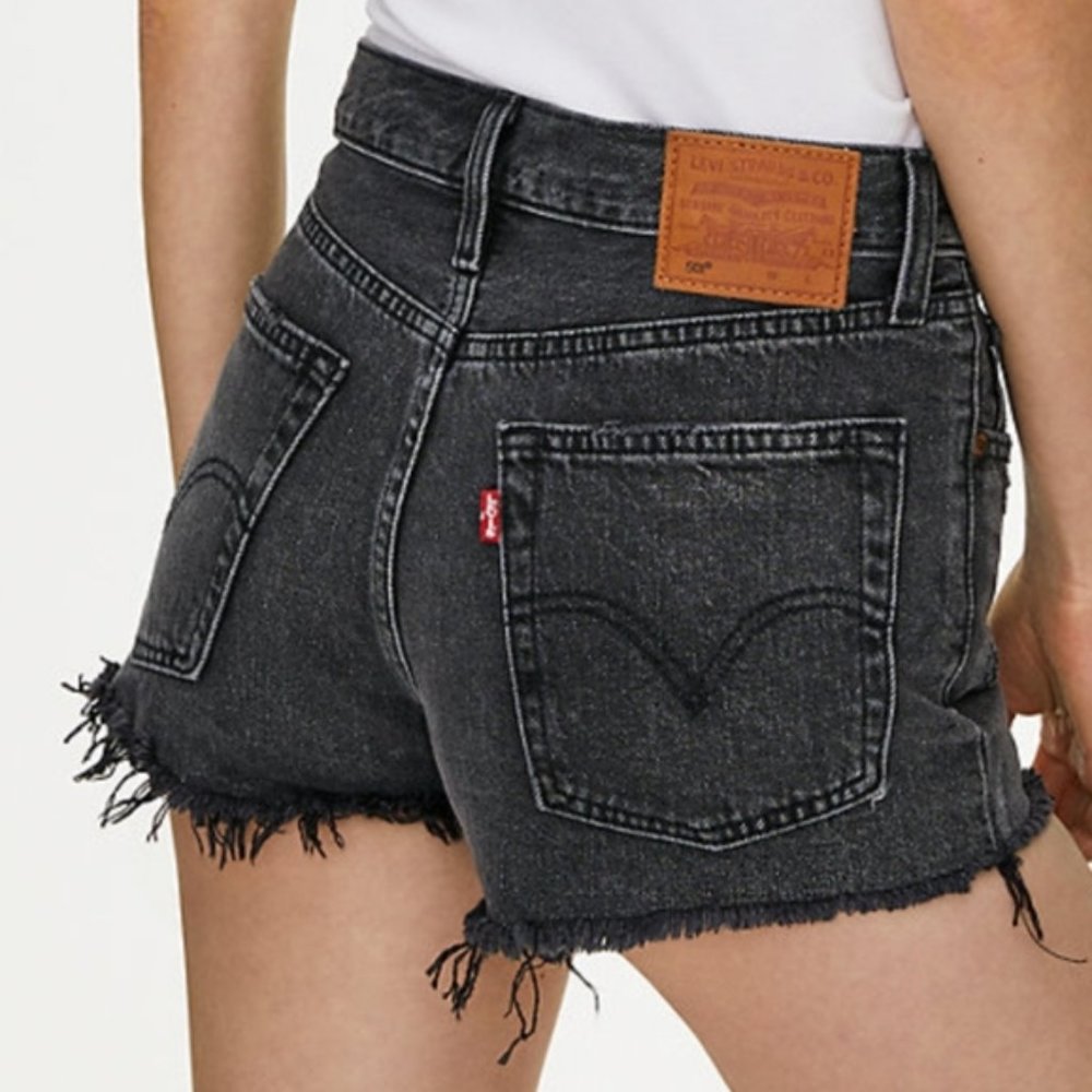 Levis 501 Buttonfly High Waist Cut Off Jean Shorts